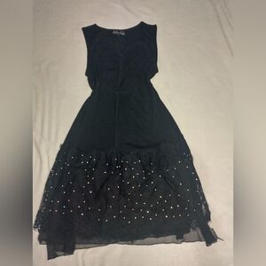 Pretty Angel Elegant Black Midi Dress with Gold Details